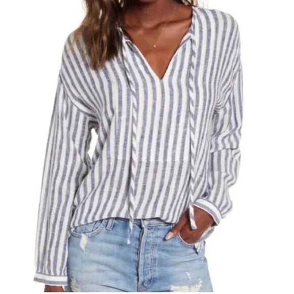 Rails Nina Rio Stripe linen blend top blue white Small - Picture 1 of 5